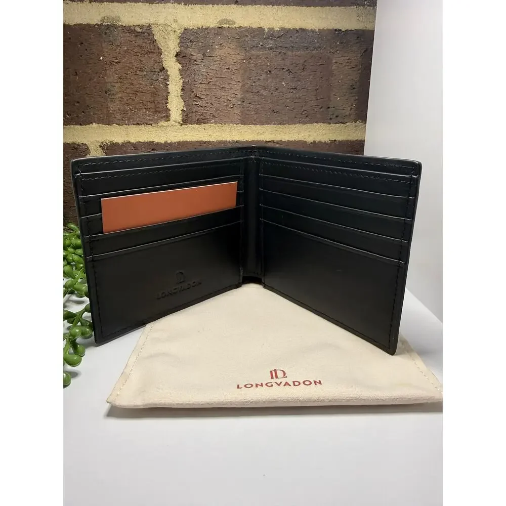 Longvadon 1407 Mens Soft Leather Short Wallet 8CC Noir Profond NEW $250 Tag